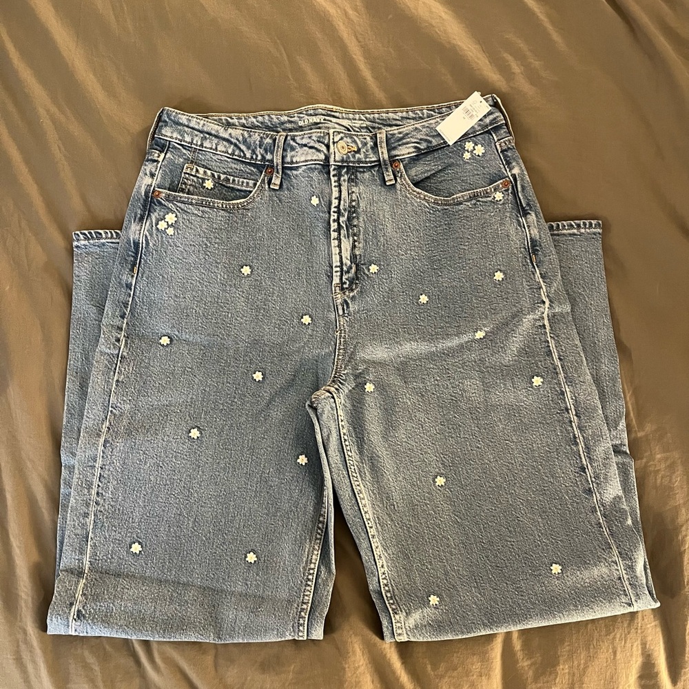 Old Navy Women’s High-Rise Jeans with Daisy Embroidery 12 Long NWT